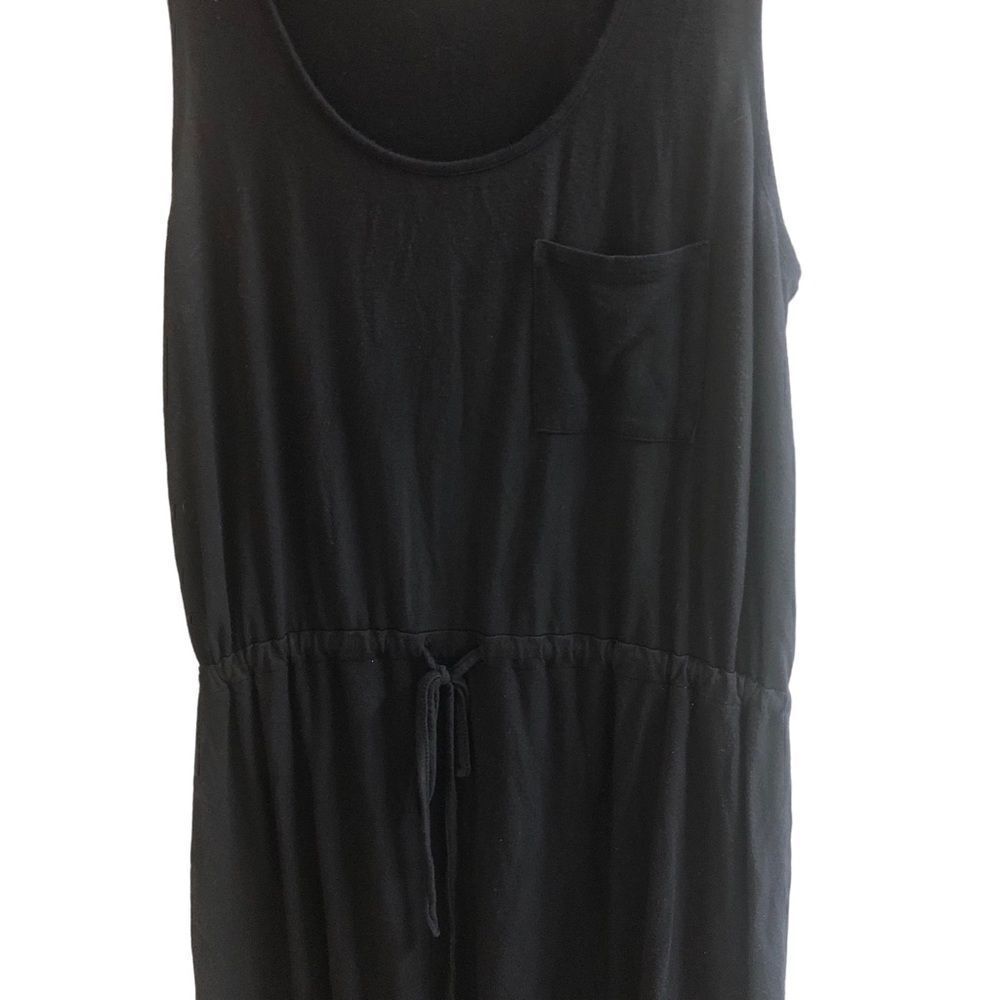 Olive & Oak‎ Black Tank T-Shirt Dress Front  Pocket Drawstring Waist Size Medium - Picture 3 of 6